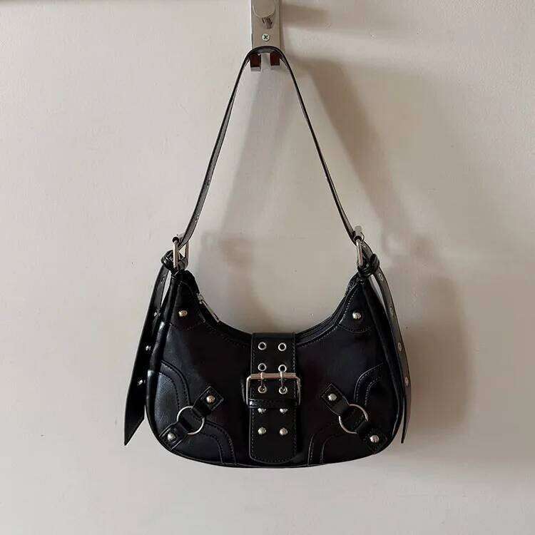 Fashion Rivets Women Armpit PU leather Female Shoulder messenger Bag ladies Hand bag Sac A Main black handbag bolsa totes H260128