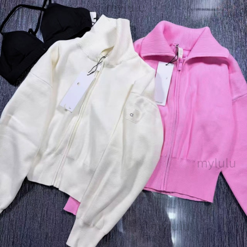 Women Designer Knit Set Scholar Knit Cropped Full Zip Jackets Yoga Cardigan Serenity Wide Leg Sweatpant Cropped knitted Sweater Winter Gym Outfit