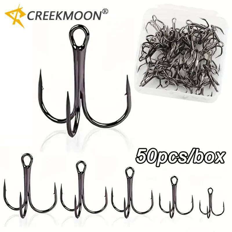 50pcs/box Black Nickel Super Sharp Treble Fishing Hooks Carbon Steel for Hard Round Bent Triple Artificial Lure Fishhooks Z260128-image-1093484368