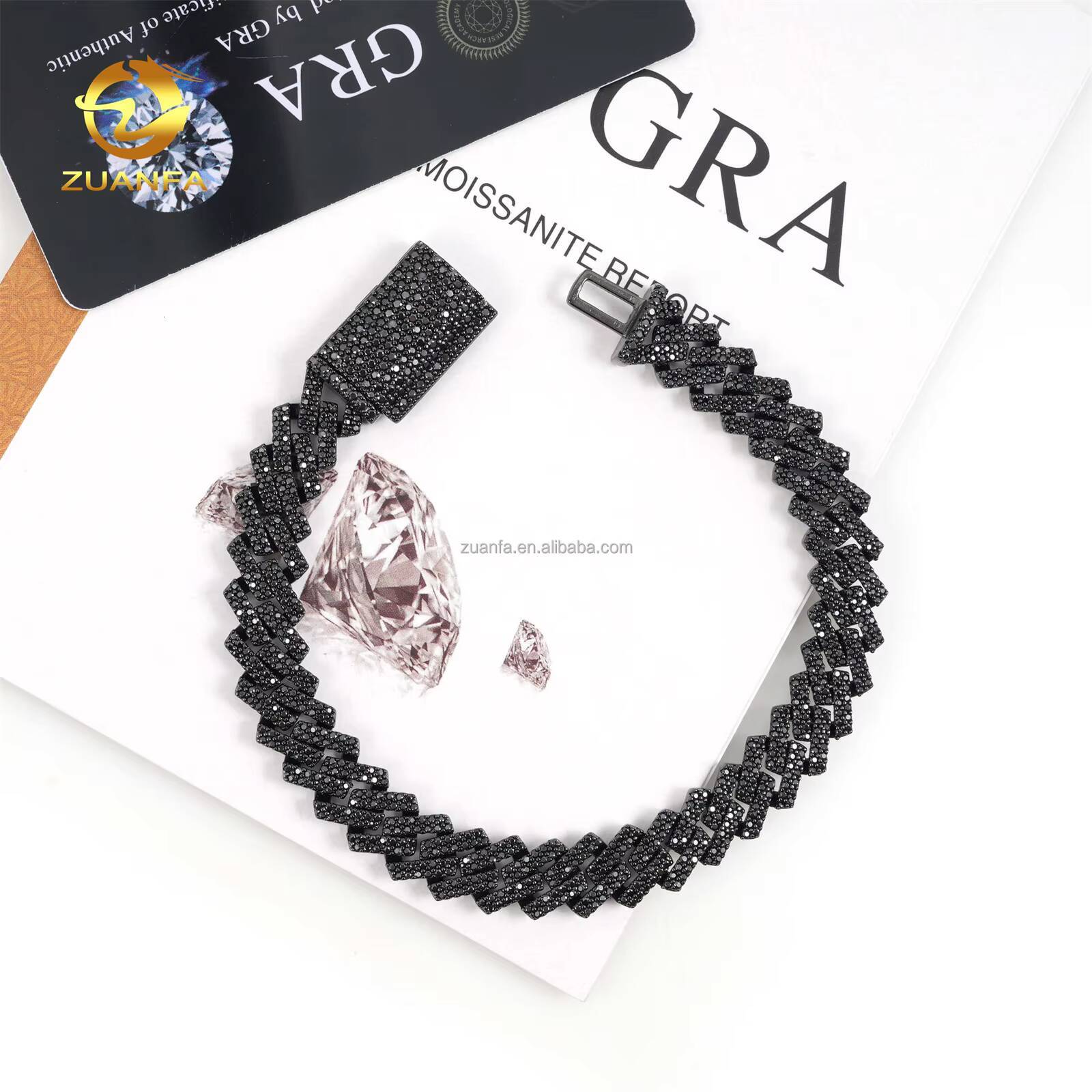 Customized Fashion Style 10mm 2Rows Black Stone 925 Silver Iced Out Hip Hop Jewelry Moissanite Diamond Miami Cuban Bracelet