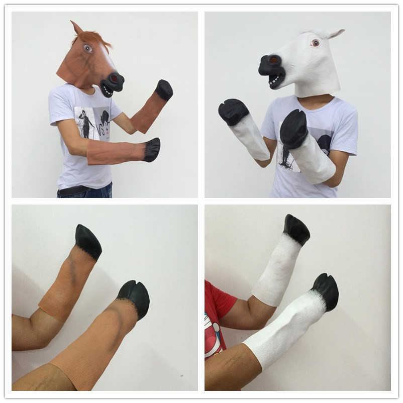 Halloween mask party masks latex horse head masks horse hoof sets animal head covers L260128-image-767841156