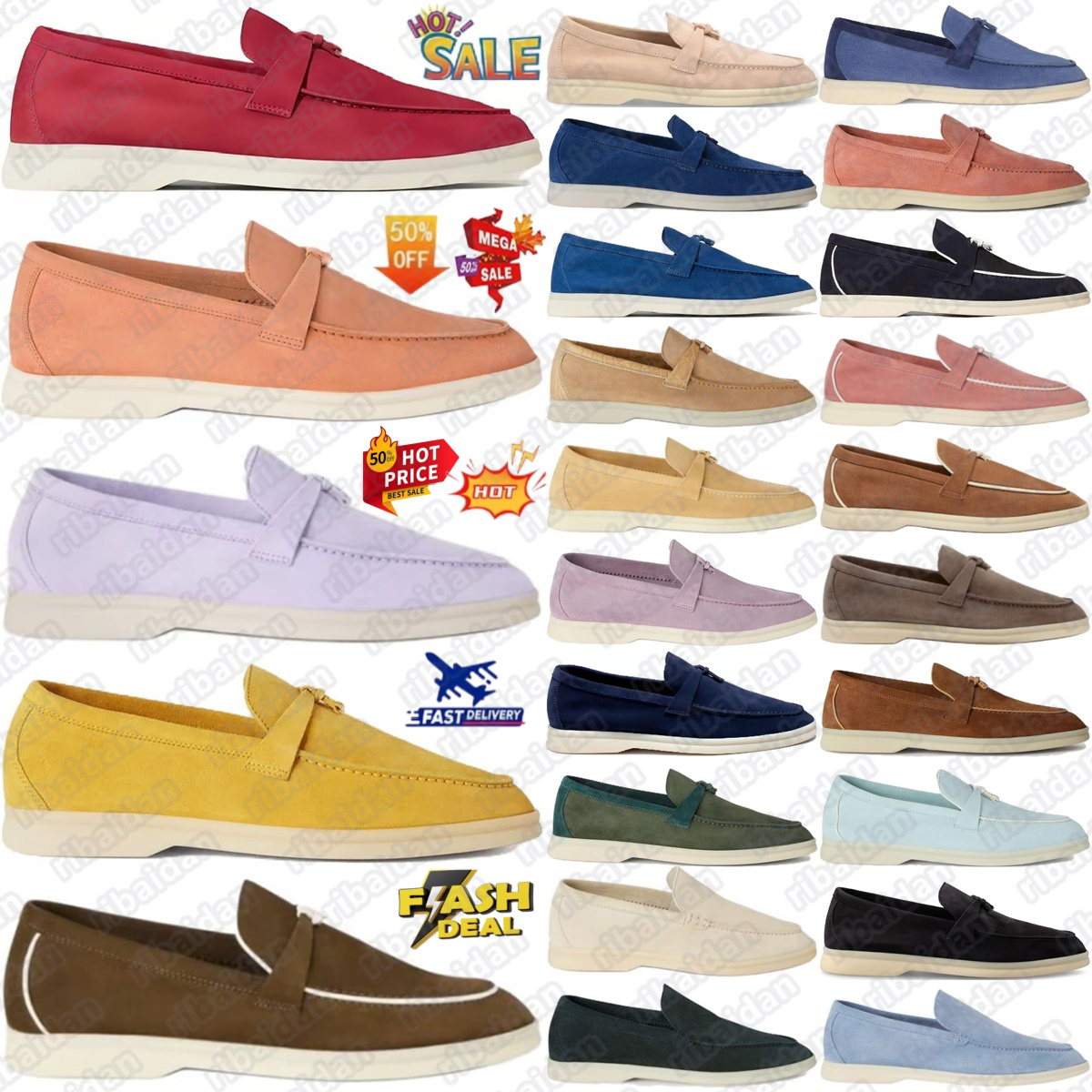 Shoes Charms Walk Loafers designer dress Casual women men Embellished Suede Couple Genuine Leather Flat For business Moccasins blue reN8XX#-image-971866000