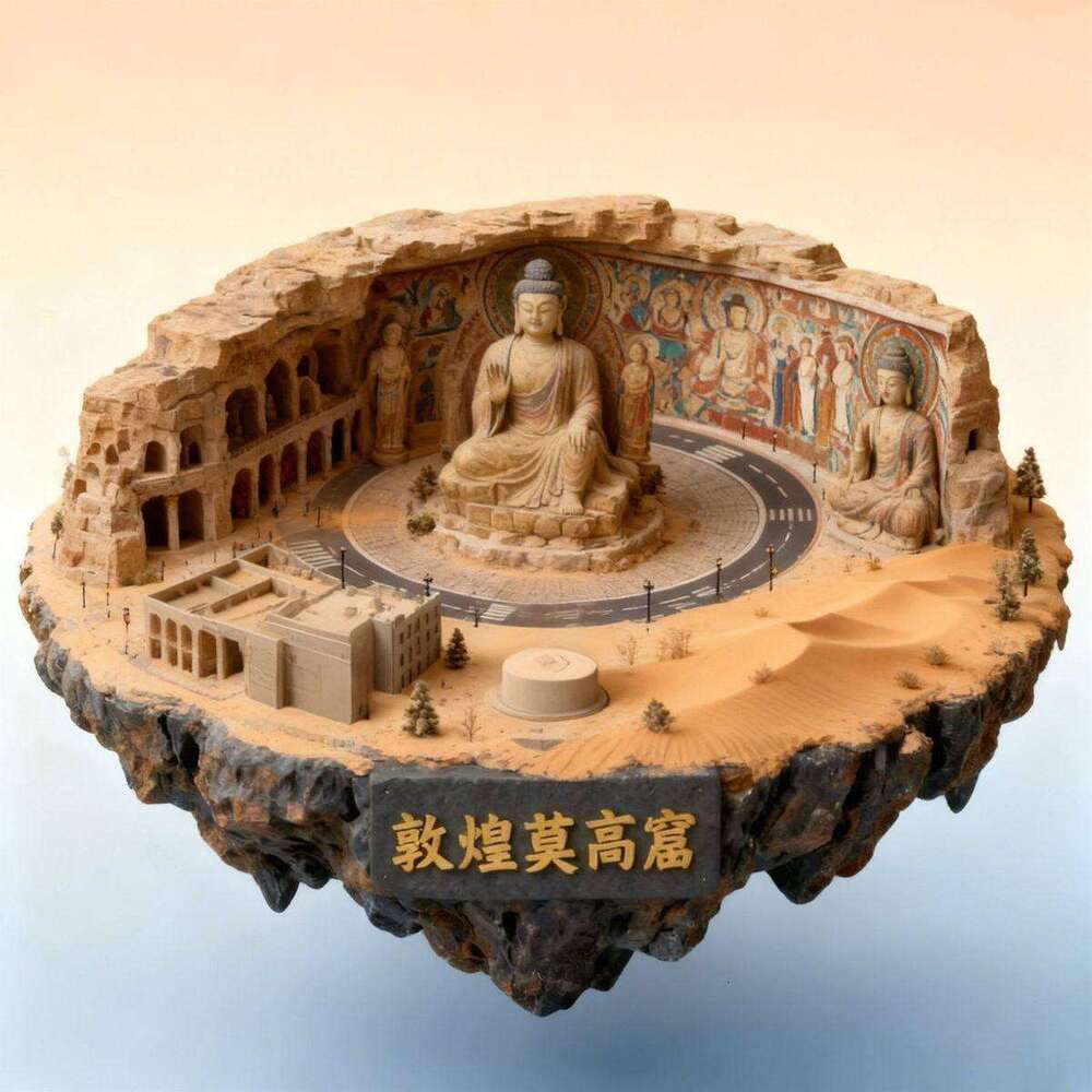 Metal relief three-dimensional refrigerator poster tourist destination Mogao Caves cultural and creative souvenir gift H260128-image-1086515395