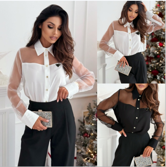 estate di lusso Designer Fashion Camicie da spiaggia sexy da donna Camicetta in chiffon Camicia patchwork con maniche a rete per donna Top Protezion