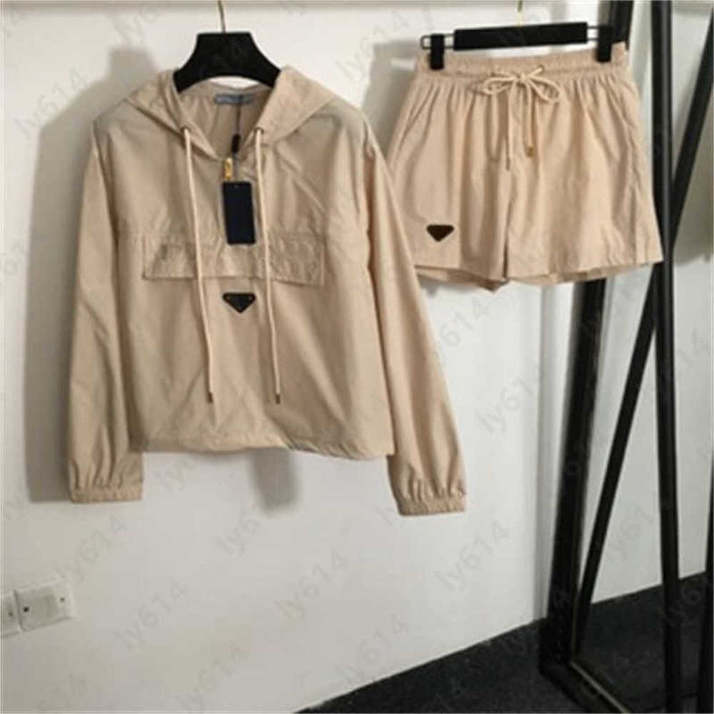 24SS short set designer tracksuit women casual two piece pant sets Half Zip Long Sleeve Pullover Hoodie coat with Casual Shorts fashion designers cl