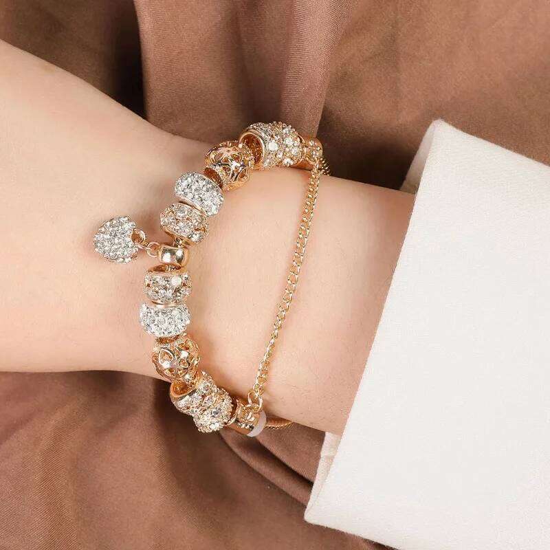 1PCS Women's Light Luxury Gold Love Beaded Fashionable Simple Versatile Party Festival Daily Bracelet H260129-image-1093633953