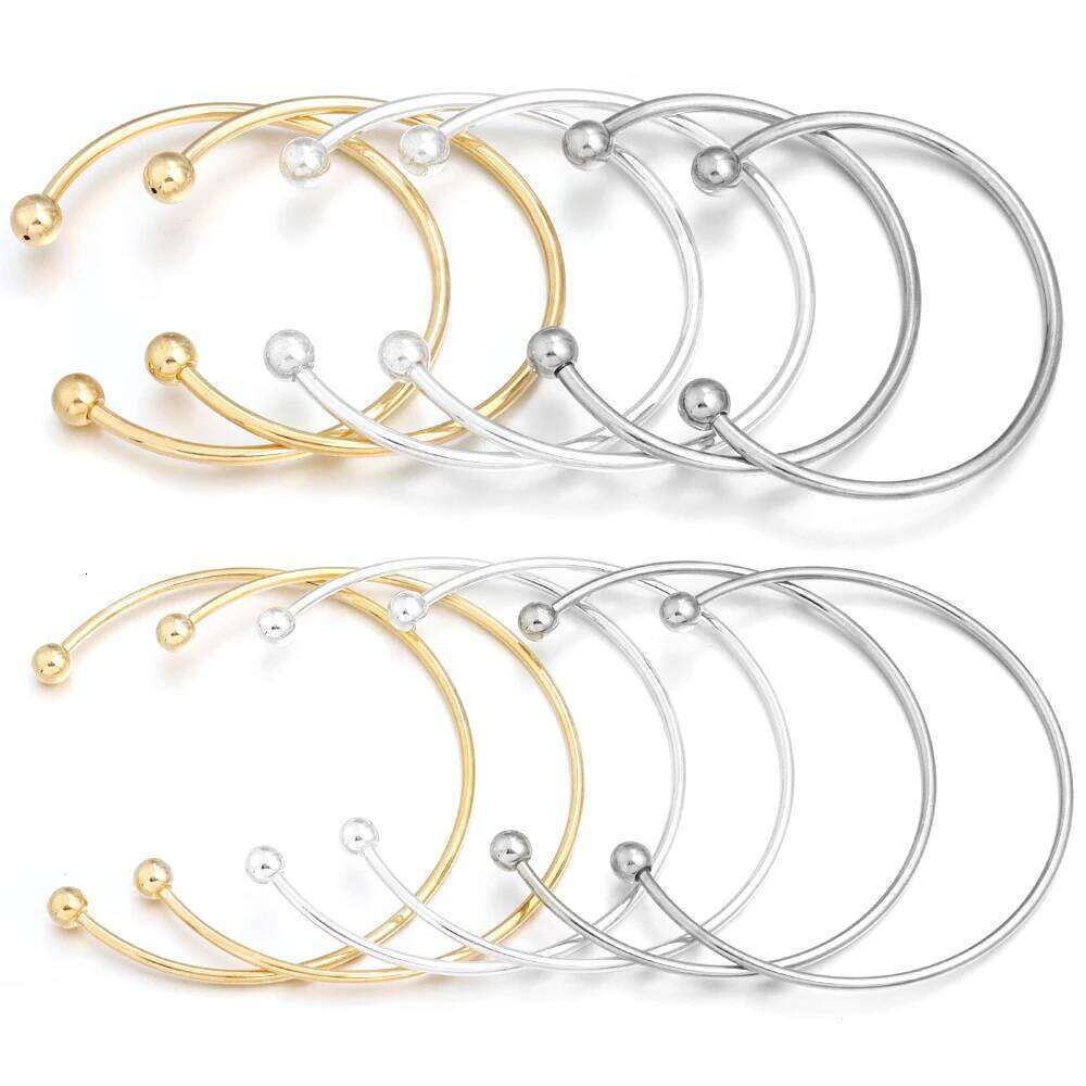 Metal European Silver Color Adjustable Open Bangles Cuff Bracelets With Bead Charms For Women DIY Jewelry Making H260129-image-1093632840