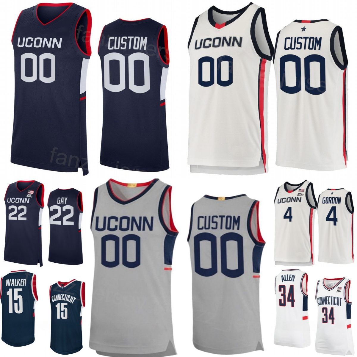 Print 15 Kemba Walker Jerseys College Basketball UConn Huskies 34 Ray Allen 4 Ben Gordon 3 Jeremy Lamb 22 Rudy Gay 32 Richard Hamilton University Me