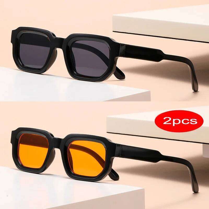 Orange Square Sunglasses UV400 Protection, Acetate Frame, Polyurethane Lenses, Japan and Korean Style Shades for Men and Women - H260129, 2-Pack