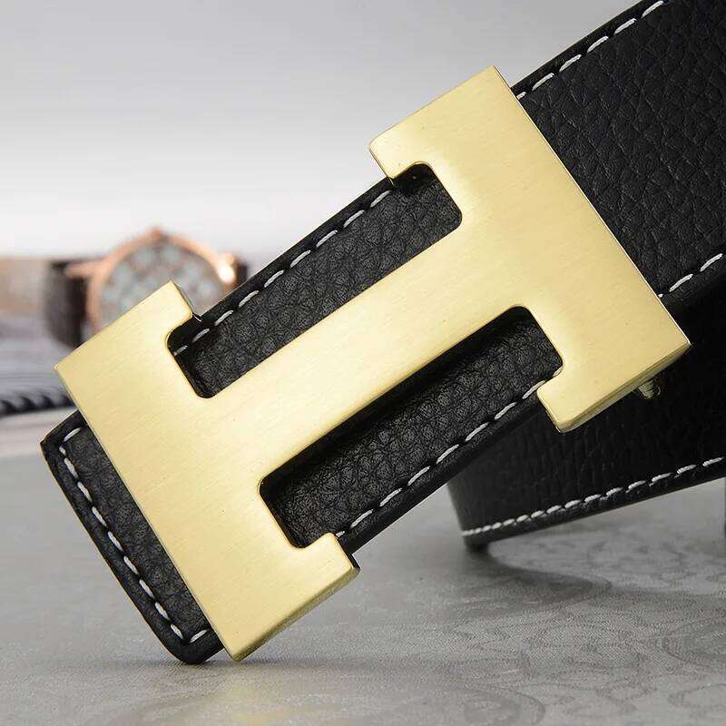 Ceinture en cuir pour hommes boucle lisse H Design mode décontractée sangle polyvalente à la mode pour pantalons en jean affaires et usage quotid
