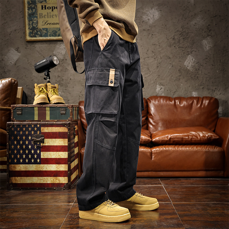2026 Premium Men's American Work Pants, Fleece-Lined Thickened Olive Green Cargo Trousers, Relaxed Straight Leg for Fall Winter & Spring