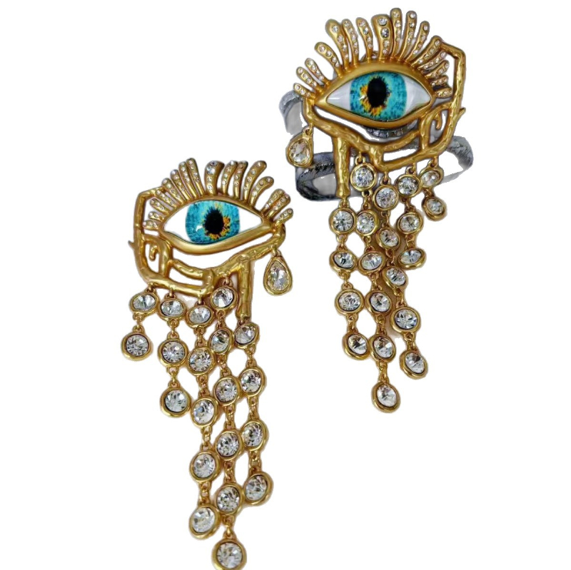 Mini Flat Stud Earring Designer Good Quality Real 18K Gold Plated Devil's Eye Schiaparelli Drop Stamp cubic zirconia Stud Earrings Jewelry Geom