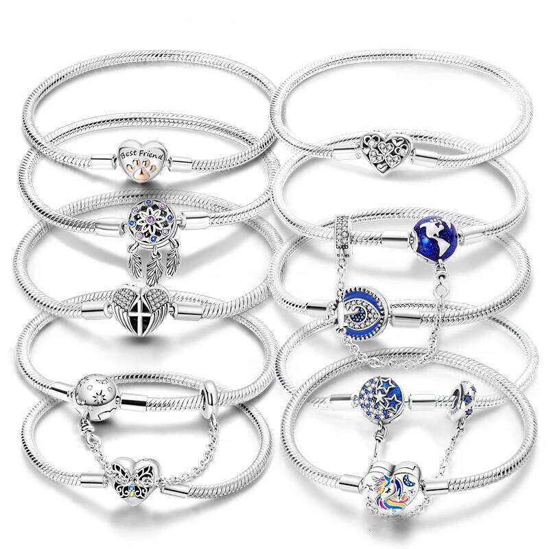 Silver Plated Snake Chain Clasp Charm Bracelet Fit Original European Bead Pendant Diy H260129-image-1093632350