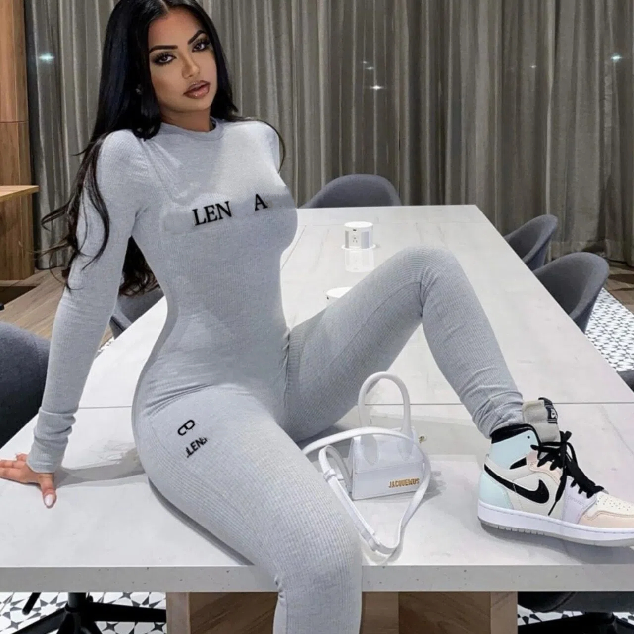 Women's Jumpsuits Letter Printed Black Casual Minimalist Fashion Yoga Pants Fitness Tight Jumpsuit Rompers