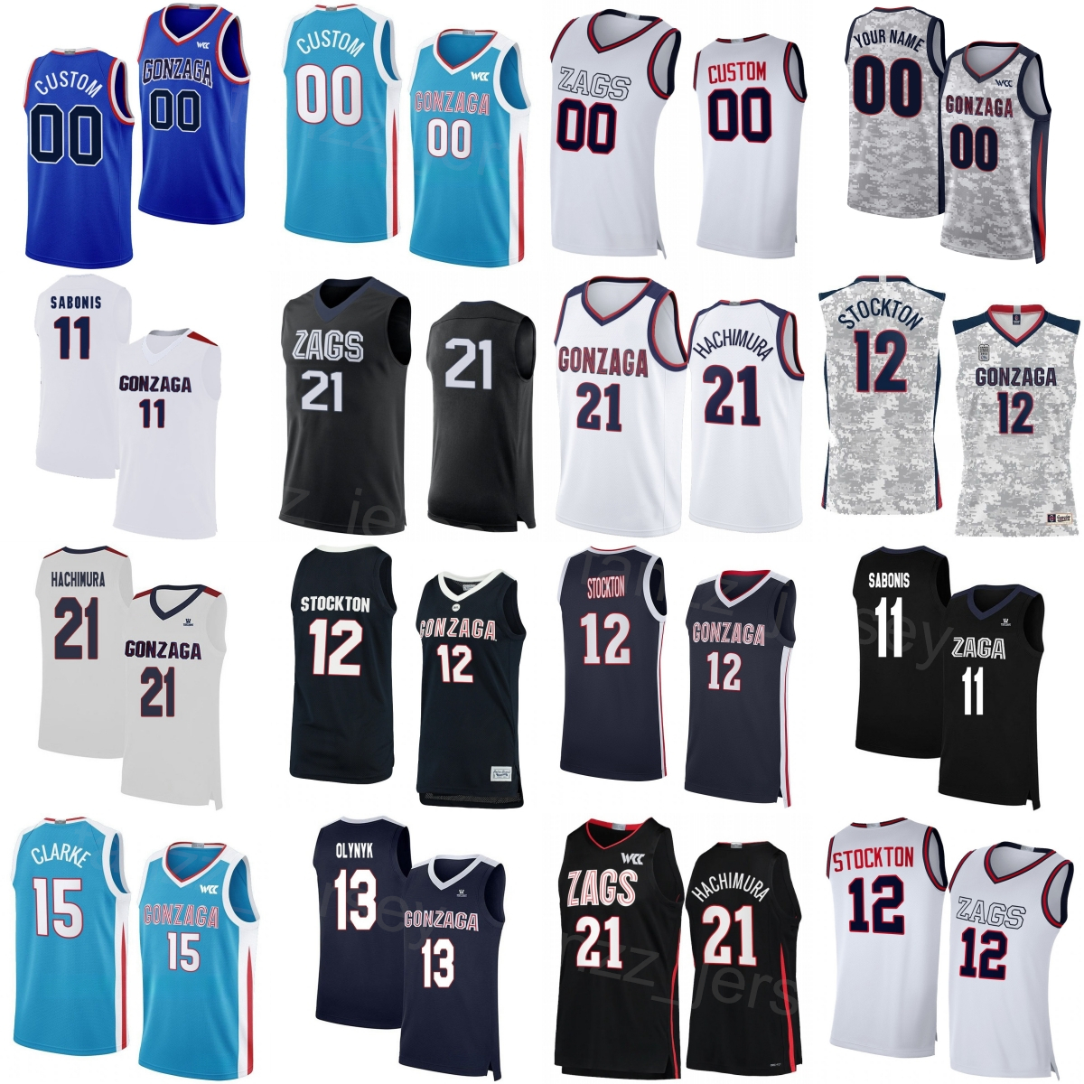 Print 21 Rui Hachimura Jerseys College Basketball Gonzaga 15 Brandon Clarke 13 Kelly Olynyk 12 John Stockton 11 Domantas Sabonis University Men Yout
