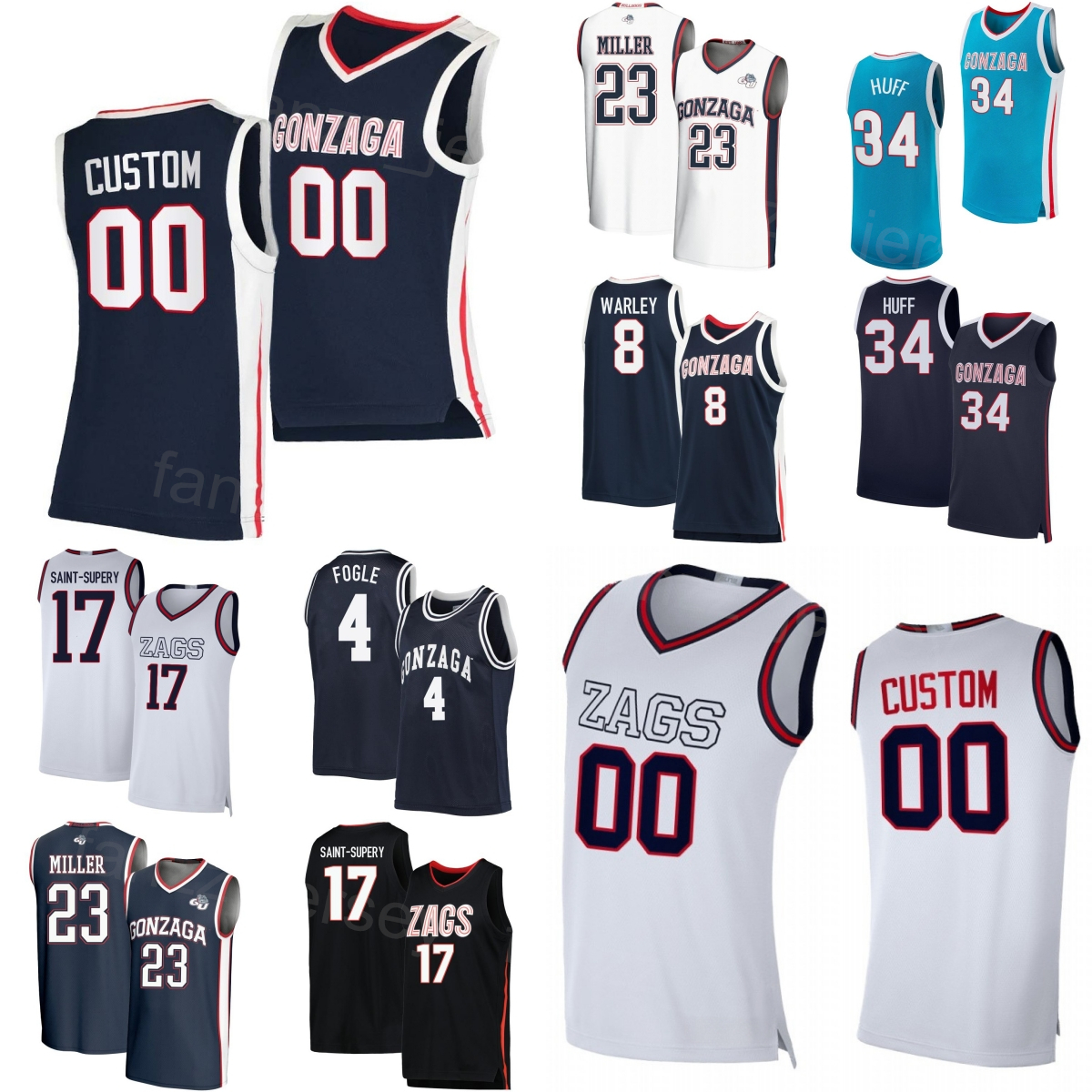 Print Basketball Gonzaga College Jerseys Child Women Mens 34 Braden Huff 15 Graham Ike 7 Tyon Grant-Foster Mario Saint-Supery Adam Miller Jalen W-image-757891713