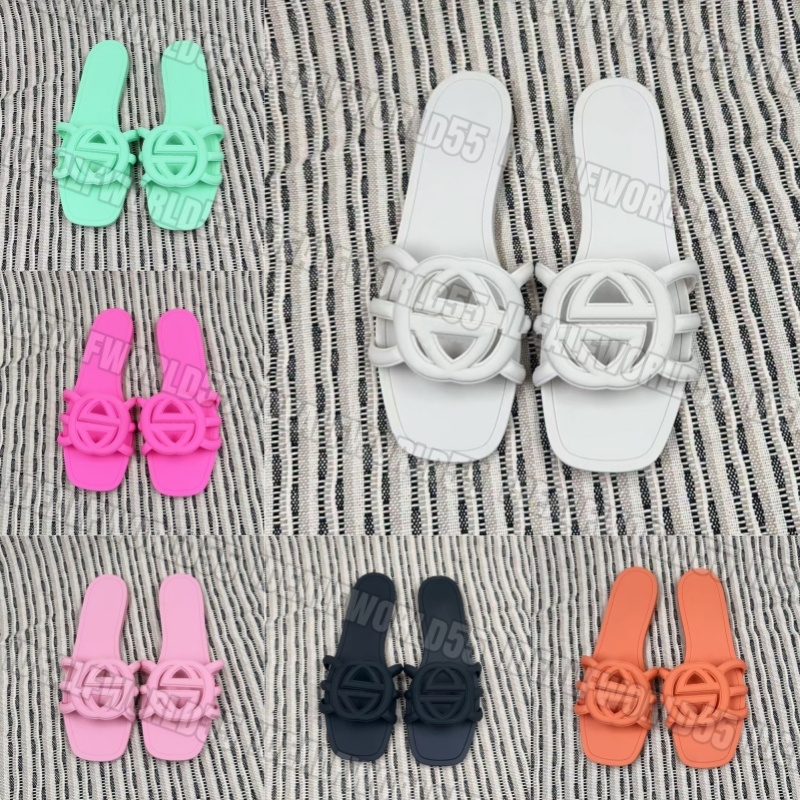 Designer Sandals Women Interlocking Slides Rubble Summer Slippers Triple Black Pink Navy Outdoor Beach Indoor Bathroom Travel Luxury Sandal 36-42