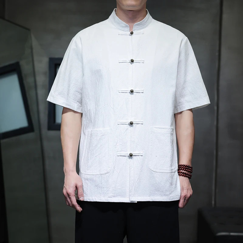 2025 Mens Chinese Style Shirts Traditional Kung Fu Tai Chi Short Sleeve Tang Suit Uniform Shirt and Blouses Jacket Clothing 260129