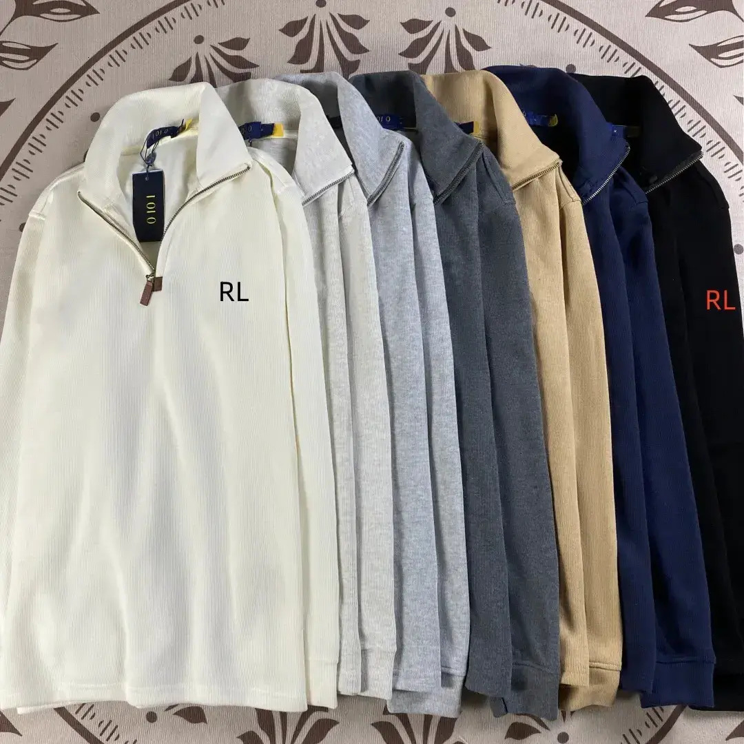 Hot sale RL Little Horse Logo Sweatshirt designer for Men Couple Style Women's Long-Sleeved PoloHalf-Zip Collar Loose-Fitting American Retro