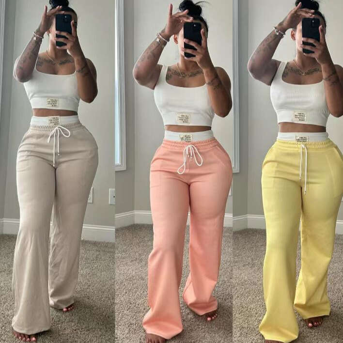 TK European and American Foreign Trade Cross-Border New Color-Block Double Waistband Layered Loose Sports Street Casual Long Pants Two-Piece Set for