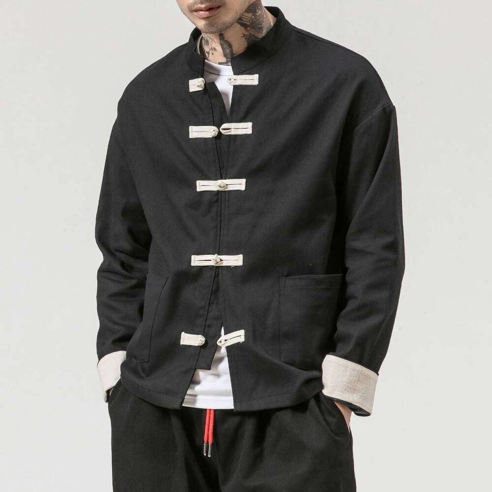 inese Wind Cotton Buckle Large Men's Casual Jket Retro Stand-up Collar Tang Suit Top Bat L261014a