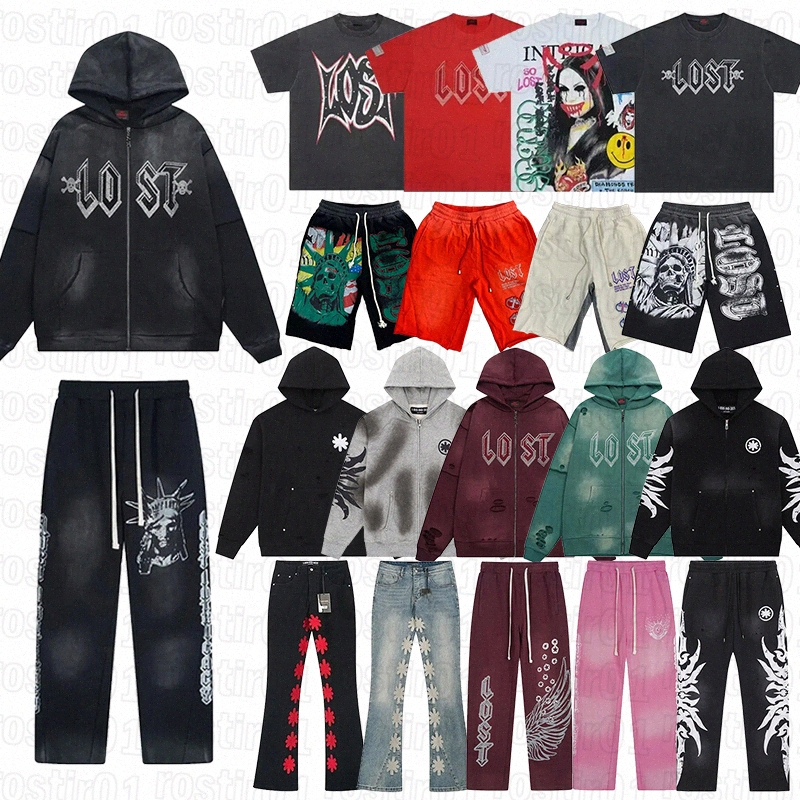 men's Hoodies Classic American Hip Hop Drill Print Lost Intricacy Hoodie Winter High Street Couple Fashion Loose Hooded Sweatshirt Tops Mens De