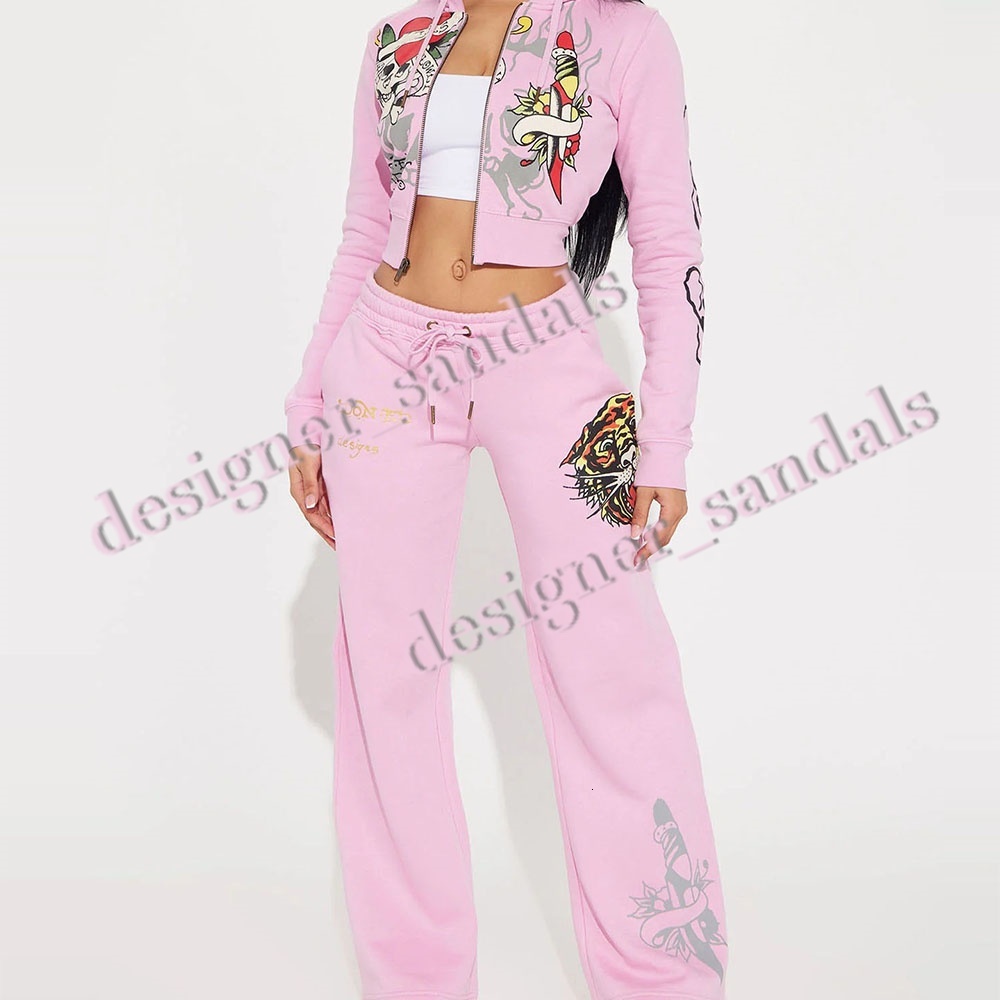 Ed Hardies Designer Survêtements Femmes 2 Pièces Ensemble Tenues Sans Bretelles Pantalon Imprimé Décontracté Y2k Pantalon Droit Rue Fermeture Écl
