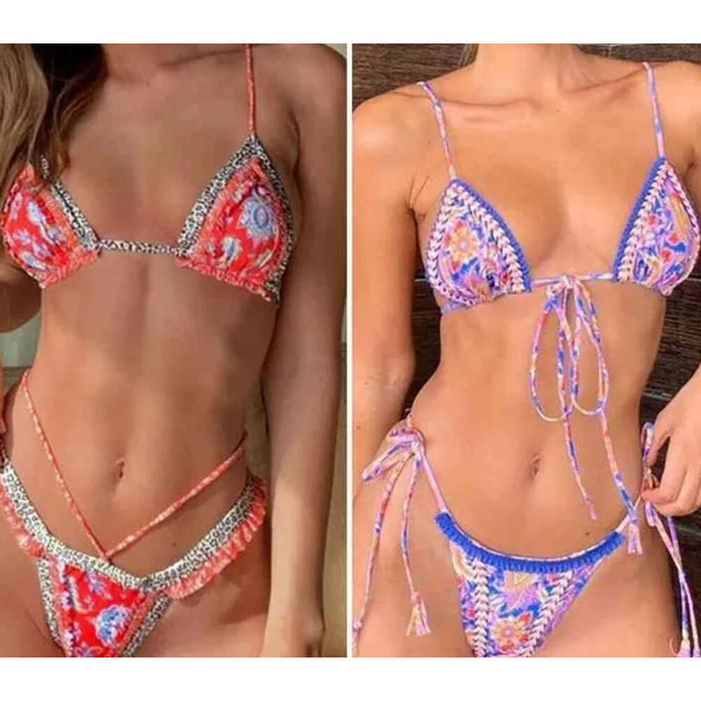 Miyouj Vintage Print Bikini Female Handwork Small Ruffle Swimming Suit For Women Swimwear High Cut Set String 210611 XJ260130-image-1093686579
