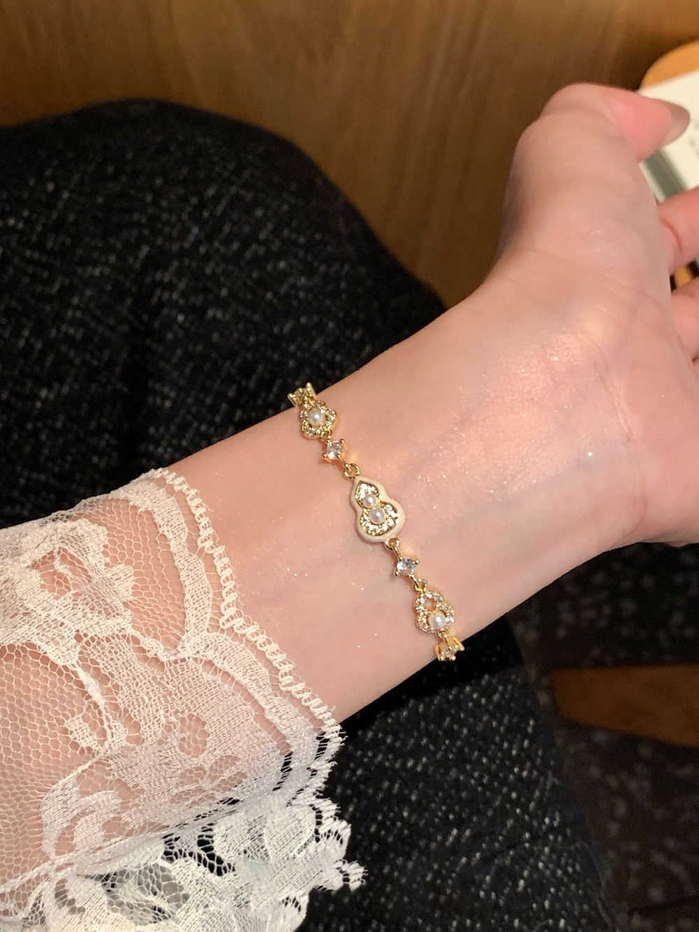 18k Real Gold Plated Zircon Pearl Gourd New Chinese Style Elegant Temperament Bracelet Light Luxury High-end Feel Jewelry-image-1095103214