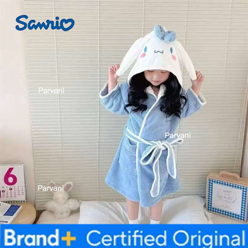 Sanrio Anime Cinnamoroll Warm Soft Children Flannel Pajamas Robe Kuromi Winter Kids Bathrobe Girl Homewear Child Sleepwear 2-12Year H2601301-image-1093792206