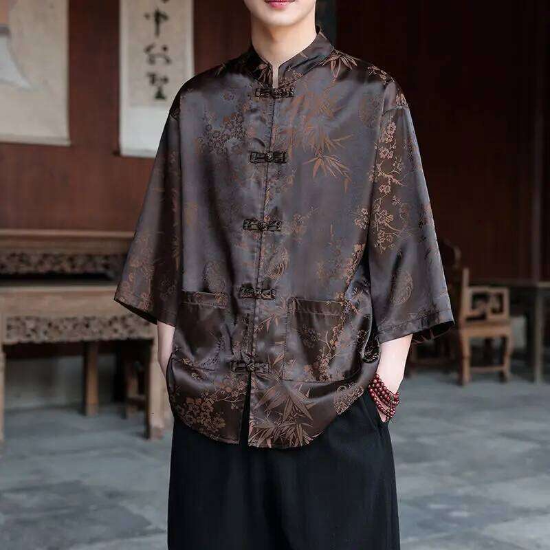 Chinese Style Thin Light Luxury Retro Men Large Size Loose Ice Silk Shirt Men's Jacquard Fashion Trend Tang Suit C260130-image-1093698663