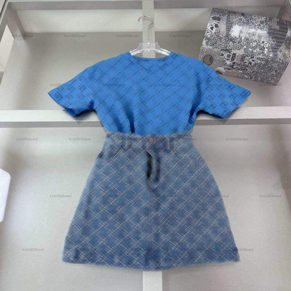Robe fille ensemble bébé surjupe vêtements enfants créateur été T-shirts et jupes jeans à lettres A061X02N025