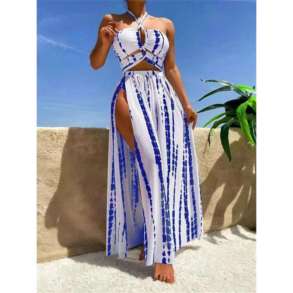 Women's Swimwear 3 Pieces Tie Dye Cross Bikini 2024 Women Sexy Halter Swimsuit & Cover Up Pants Bathers Bathing Swimming Suit Beachwear XJ26-image-1093685554