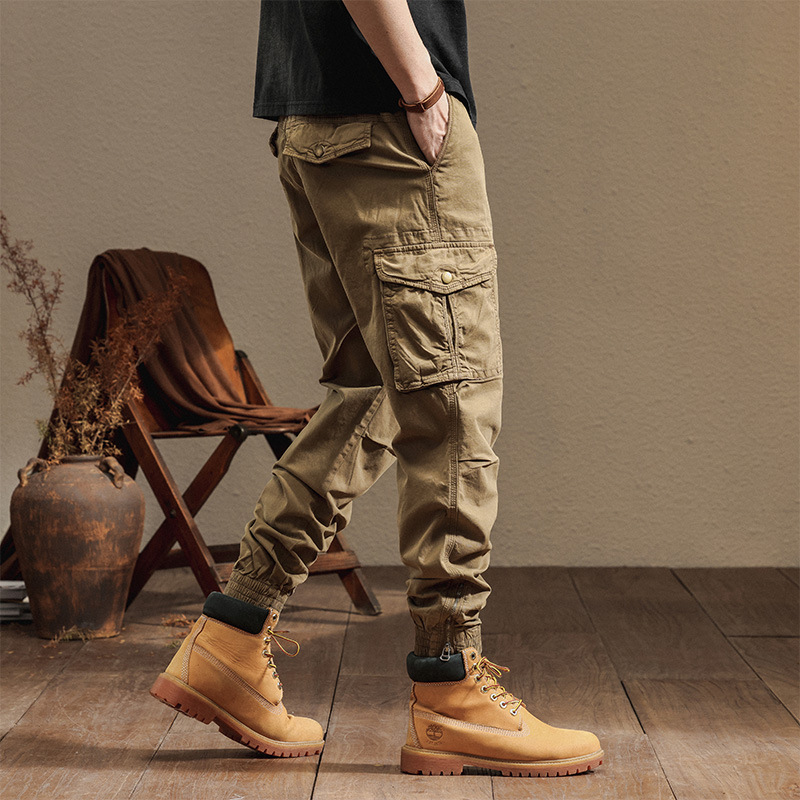 Luxury Fashion 2026 Premium Soft Cotton Cargo Joggers Men Versatile Washed Work Pants Comfortable Tapered Fit for Everyday