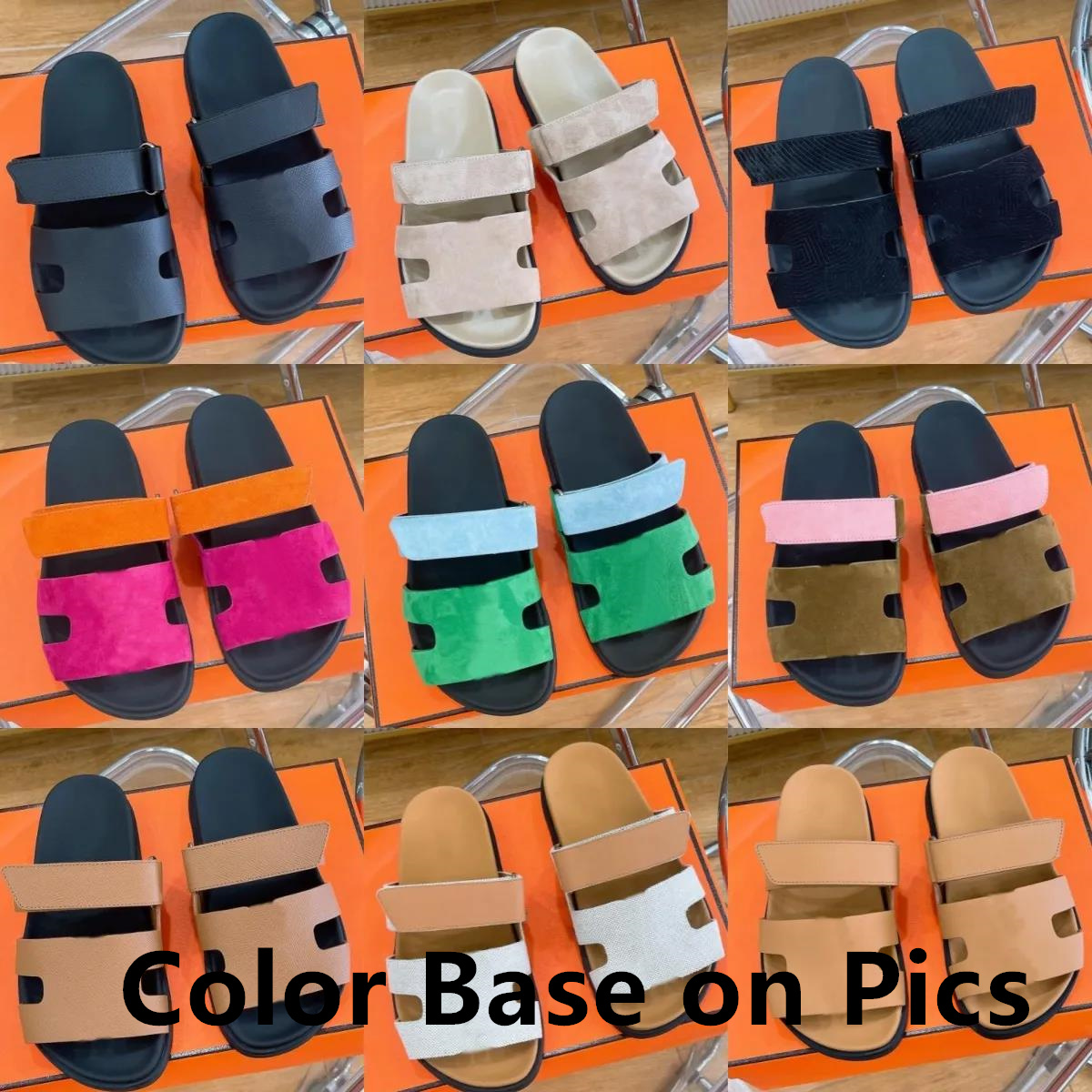 Slides luxe femme de créateur chaussures plates en cuir lettres claquette plage sandales marron noir blanc orange taille 35-45 2026 célèbre