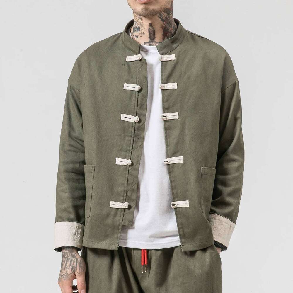 Chinese Wind Cotton Buckle Large Men's Casual Jacket Retro Stand-up Collar Tang Suit Top Batch C260130-image-1093698816