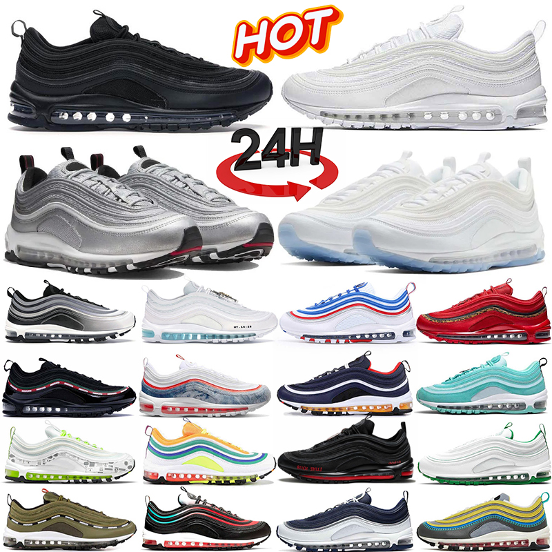 97 Designer Shoes Men Women 97s Trainers Triple White Black Grey Ice Blue University Red Brownish Green Outdoors Running Sneakers 36-45-image-929746681
