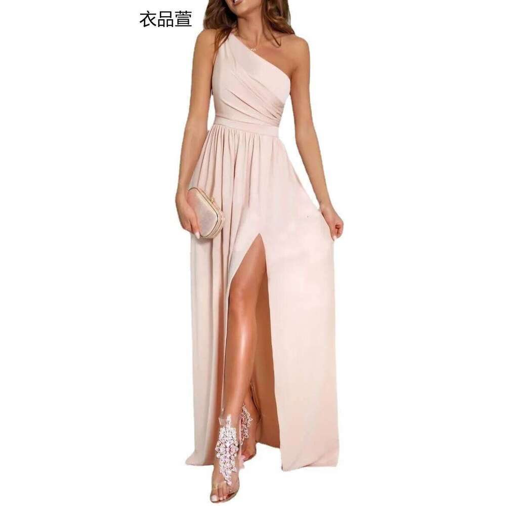 Women Elegant Luxury Dress Evening Party Prom Wedding Club Graduation Backless Sleeveless One Shoulder Maxi Dresses Sexy Vestido