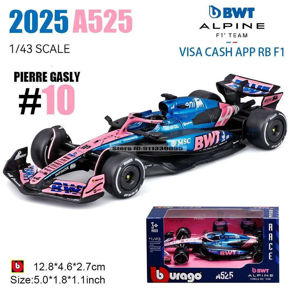 Bburago 1:43 2025 F1 BWT Alpine Formula One Team #10 Pierre Gasly #43 Franco Colapinto Alloy Car Die Cast Model Toy Collectible Y260130-image-1093689779