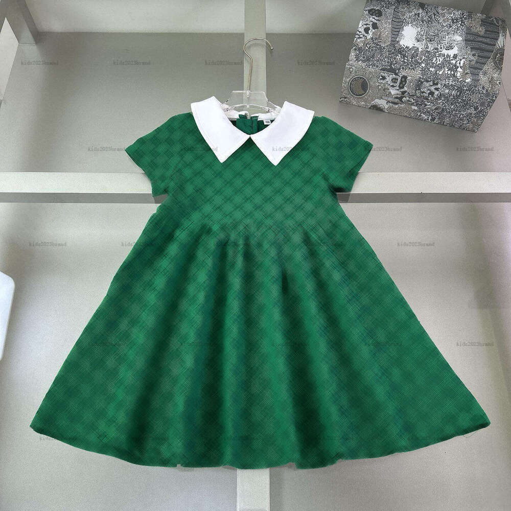 New lapel girls dress Summer High quality lapel Princess dress kids designer clothes White collar design baby skirt A014X01N007-b