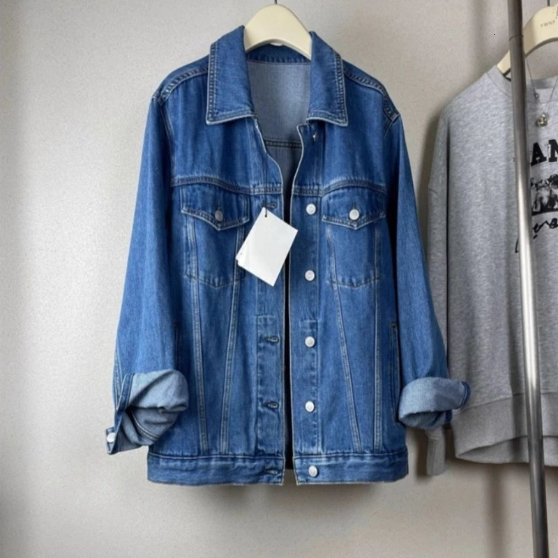 Womens Denim Jacket blue cotton Boyfriend Style autumn winter denim For Ladies 260120