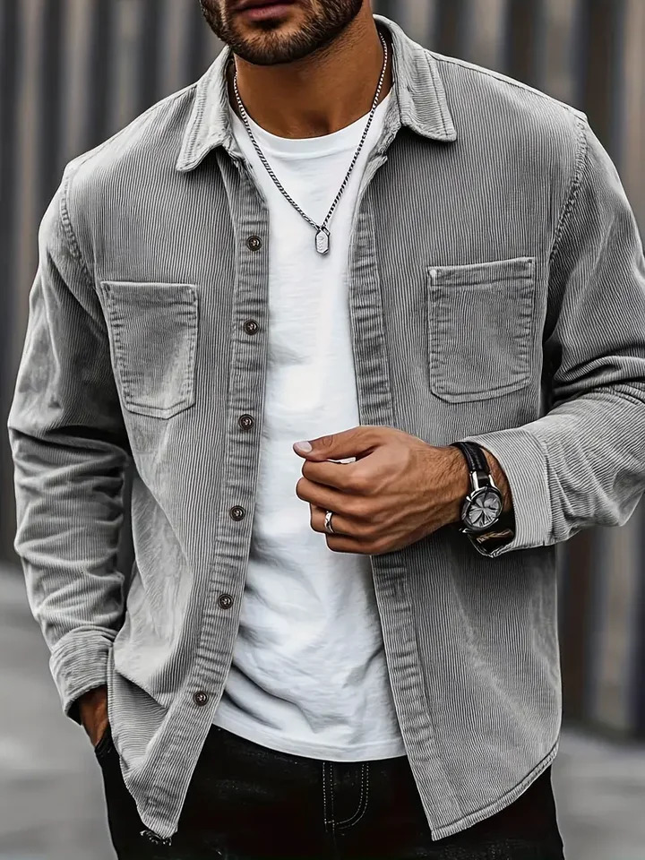 Mens Trendy Corduroy Shirt Jacket Spring Autumn Vintage Hong Kong Style Fashion Outerwear for Gentlemen 260129BJ