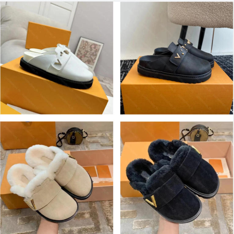 2023 Luxury Designer Cosy Comfort Clog Sandals Women Men Fur Leather Mules Slippers Platform Flip Flops Fashion Summer Easy Sandal Calfskin 35-45