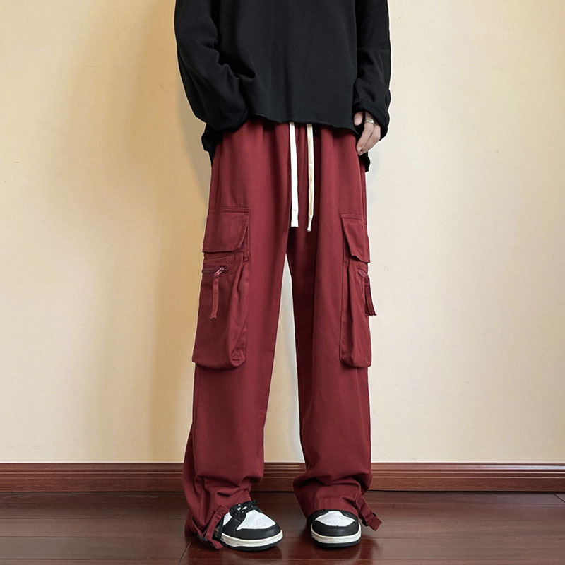 Men's American High Street Cargo Pants Hip Hop Wide Leg Extra Long Trousers 2023 Fall Relaxed Straight Fit