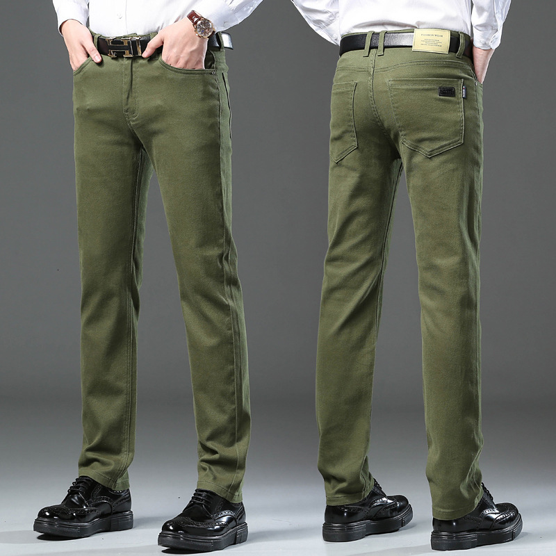 Spring Summer Thin Coffee Color Jeans Mens Straight Mid-Waist Stretch 2025 New Casual Youth Long Pants 201116