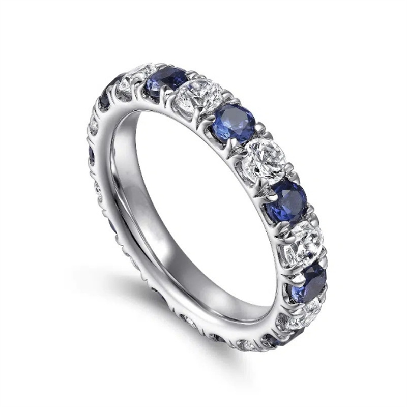 Bagues d'éternité à bande fine de 3 mm, bague en saphir blanc et bleu, zircone cubique, diamant, mariage, bande d'éternité empilable, promesse d'