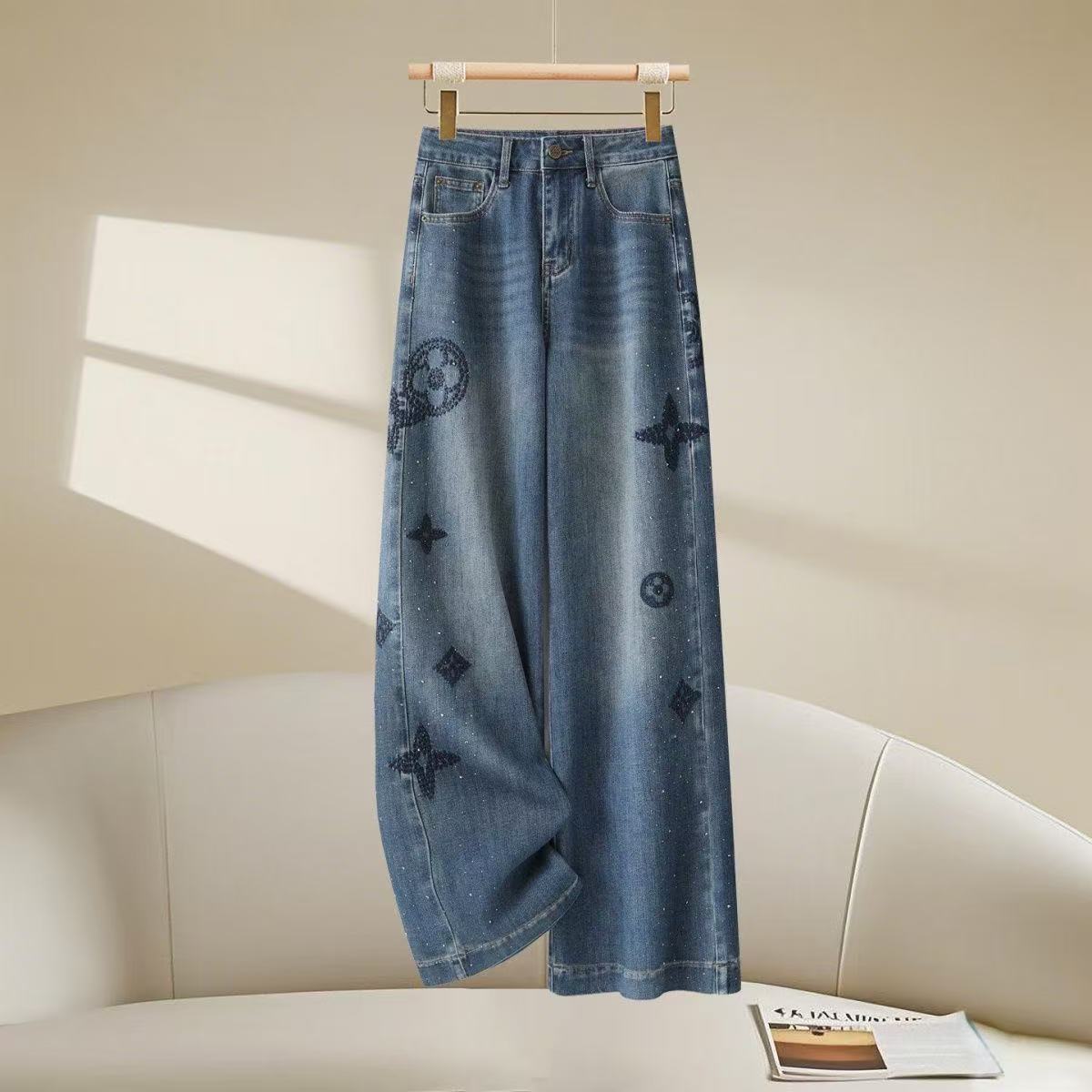 Women's Jeans European-style retro cross embroidery graffiti printed women's loose jeans S--4XL