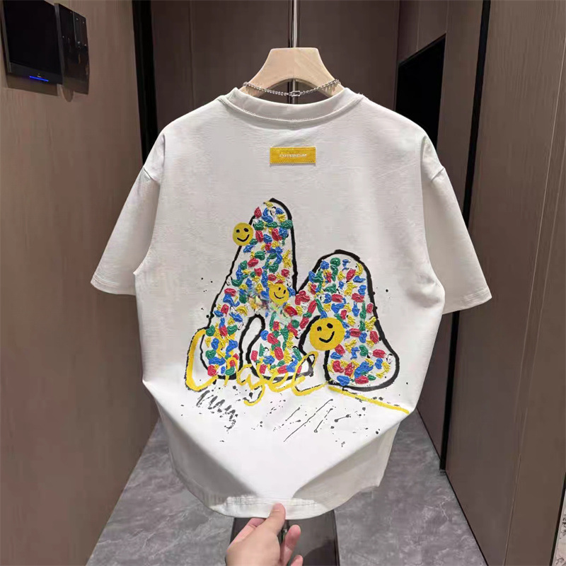 2026 nouveau décontracté demi manches mode arc-en-ciel Smiley visage imprimé col rond polyvalent hommes T-Shirt à manches courtes