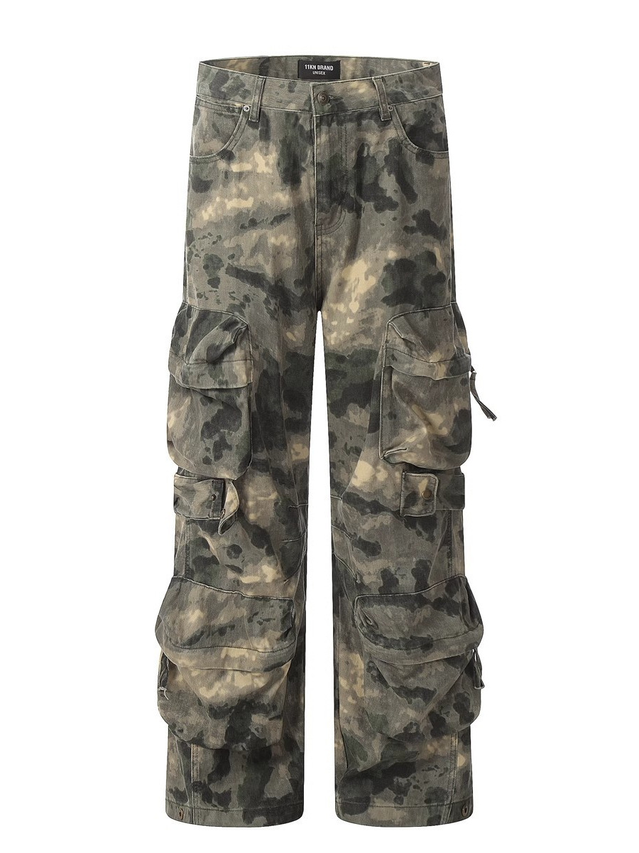 new Design 2026 Detailed Camouflage Print Work Pants Men's Vintage Americana Wide Leg Trousers Designer Oversized Utility Style