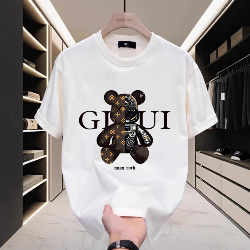 2026 Men's short sleeve heavy men's T-shirt pure cotton half sleeve summer white clothes loose men's comfort top